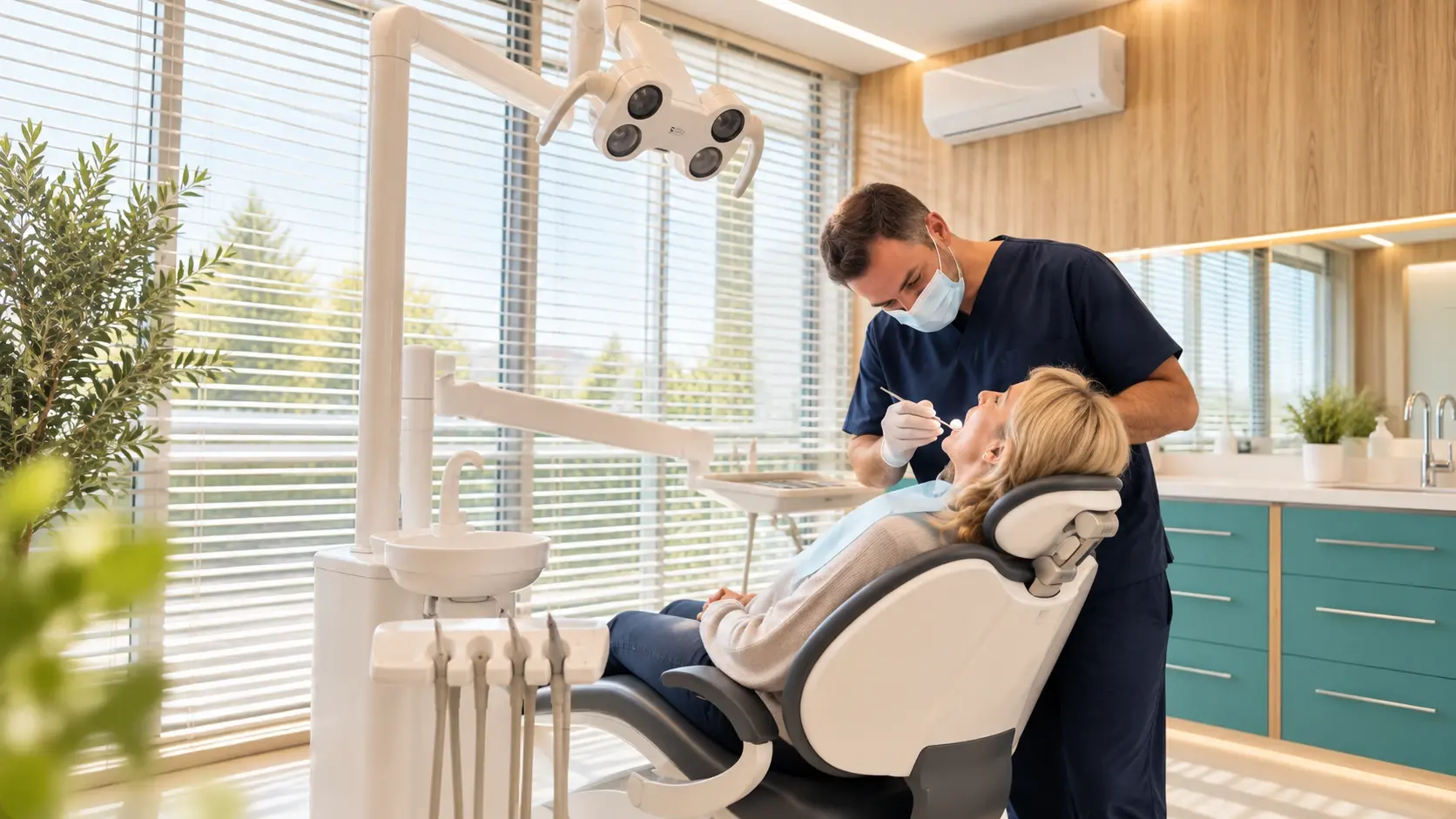 Dr. Kuçi duke trajtuar një paciente në ordinancën Dentika në Suharekë